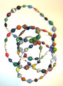 extra long mult-coloured paper bead necklace